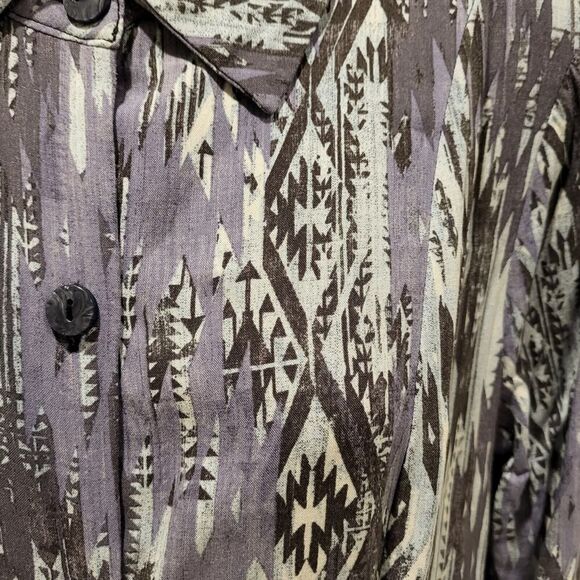 Attitudes by Renee Small Aztec Print Shirt Denim Vibes Blue Gray Off-White - Picture 12 of 13